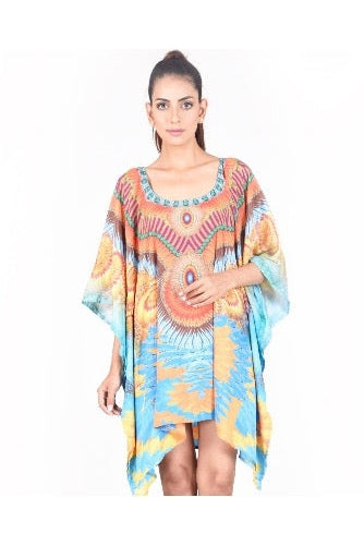 Ladies Sexy Blue Printed Caftan