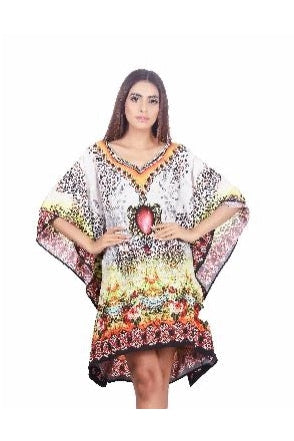 Ladies Sexy Beige /Brown Printed Caftan Cover up