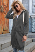 Full Size Zip-Up Longline Hoodie with Pockets