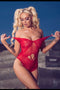 Ladies Sexy Red Lace Bodysuit with Strappy Detail