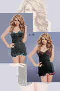 Shirred Front Chemise with Flocked Velvet Iridescent Contrast at Molded Cup