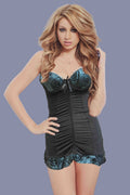 Shirred Front Chemise with Flocked Velvet Iridescent Contrast at Molded Cup