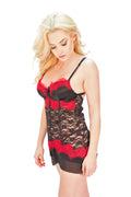 Sexy Black Lace Babydoll with Contrast Red Eyelash  Trim