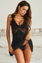Ladies Sexy Black Pea Mesh Babydoll with Low Back Detail Lace Contrast