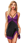 Ladies Sexy Purple Lace with Black Contrast Stretch Sateen