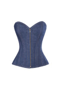 Ladies Sexy Denim Front Zip Corset with Wire Boning with Lace Up