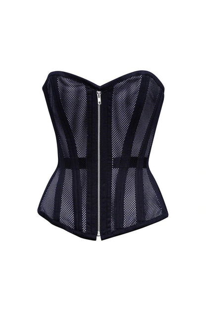 Sexy Ladies Mesh Strapless Front Zip Corset w/ Wire Boning In Black Or White Lace Back