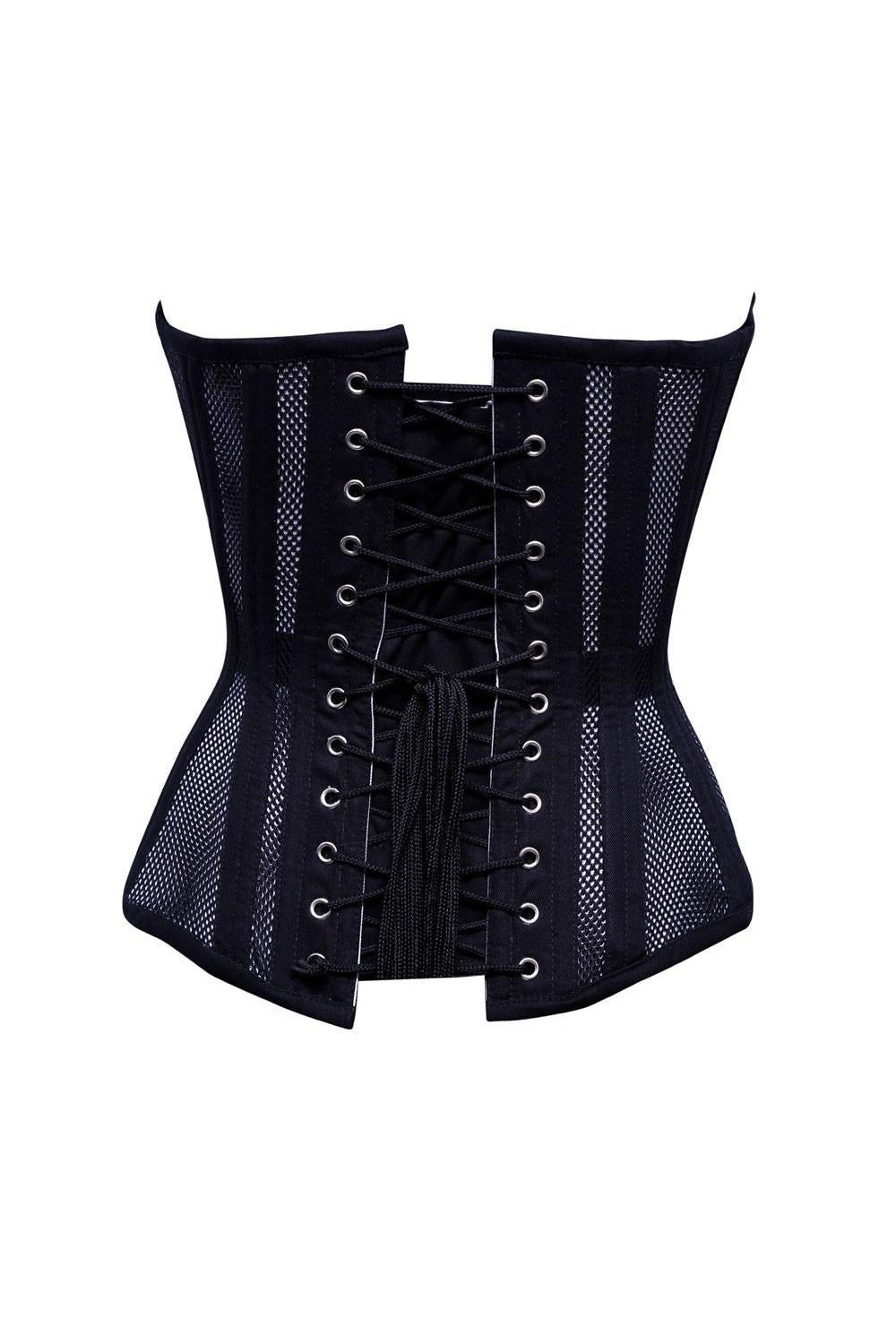 Sexy Ladies Mesh Strapless Front Zip Corset w/ Wire Boning In Black Or White Lace Back