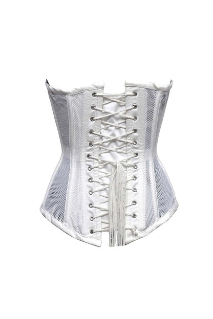 Sexy Ladies Mesh Strapless Front Zip Corset w/ Wire Boning In Black Or White Lace Back