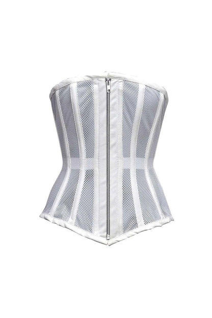 Sexy Ladies Mesh Strapless Front Zip Corset w/ Wire Boning In Black Or White Lace Back