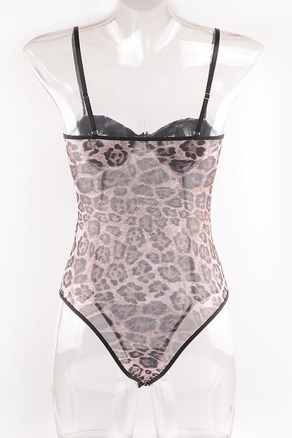 Ladies Sexy Sheer Leopard Printed Teddy