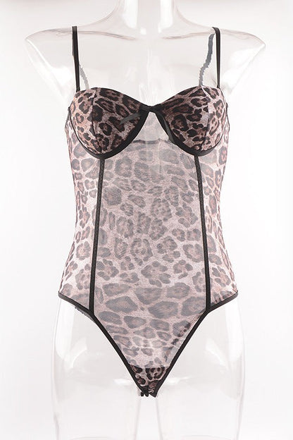 Ladies Sexy Sheer Leopard Printed Teddy