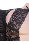 Ladies Sexy Black Peek a Boo Lace  at Bust Mesh Baby doll with lace Inserts