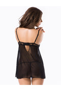 Ladies Sexy Black Peek a Boo Lace  at Bust Mesh Baby doll with lace Inserts