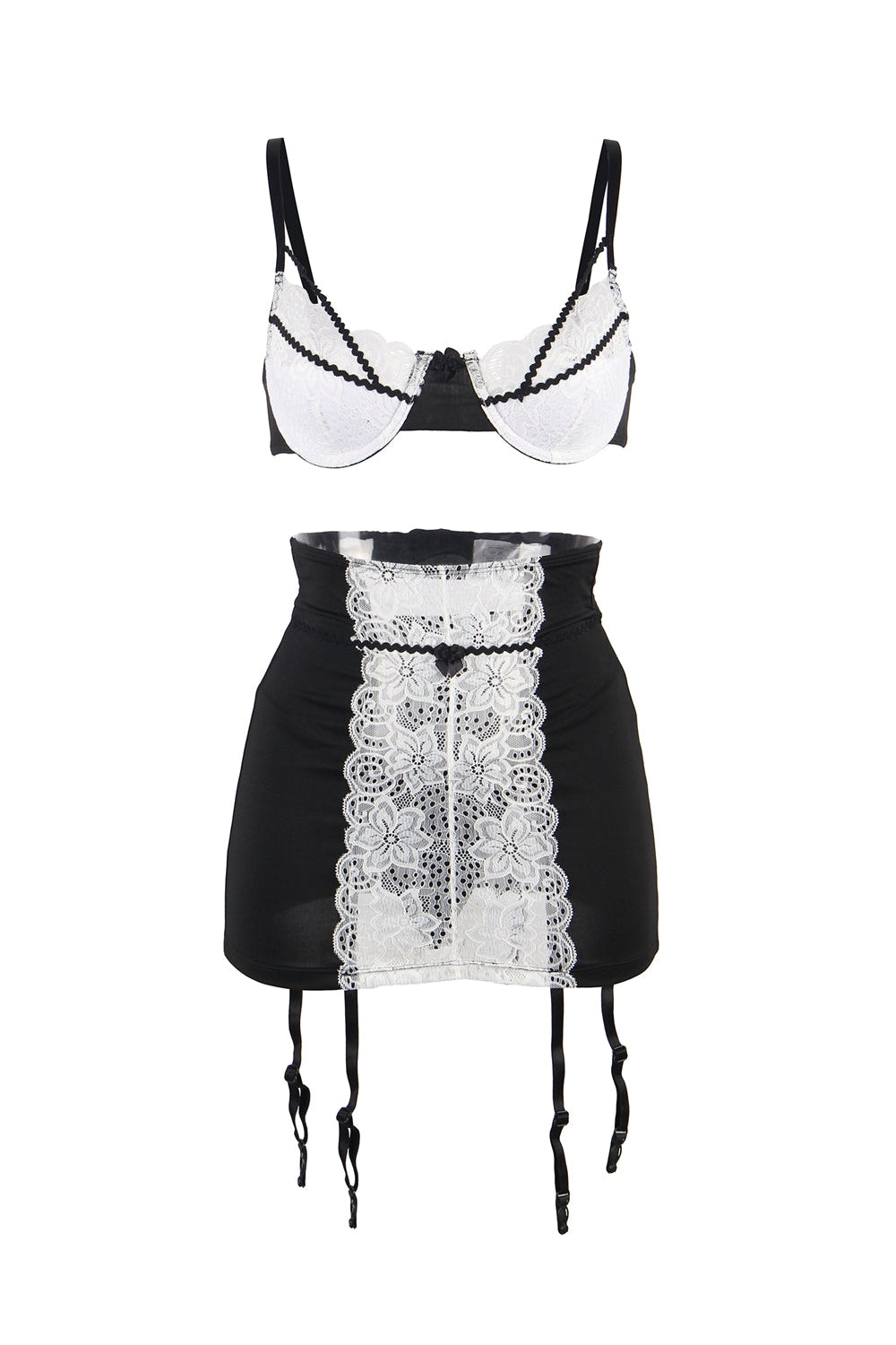 Sexy Black And White Lace Tuxedo Set