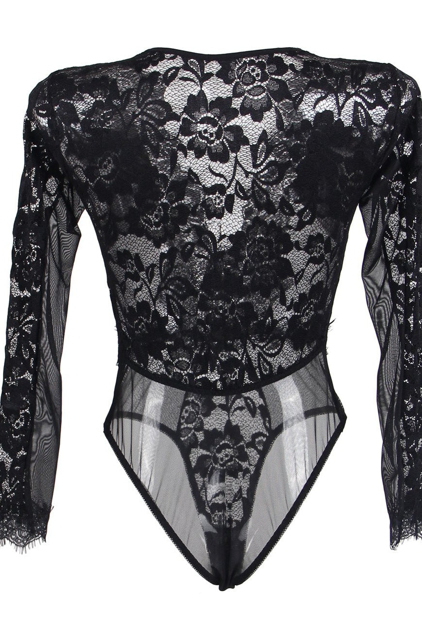 Ladies Sexy Deep Plunge Eyelash Lace Body Suit  Lovely Lies