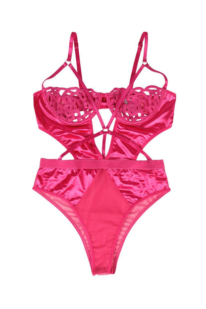 Ladies Pink  Mesh Satin Combo Bodysuit Teddy