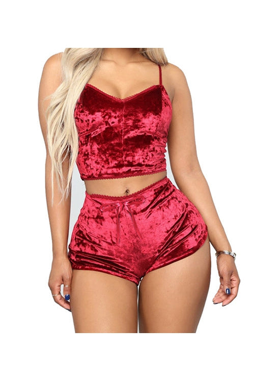 Ladies Sexy Crushed Velvet 2 pc Set