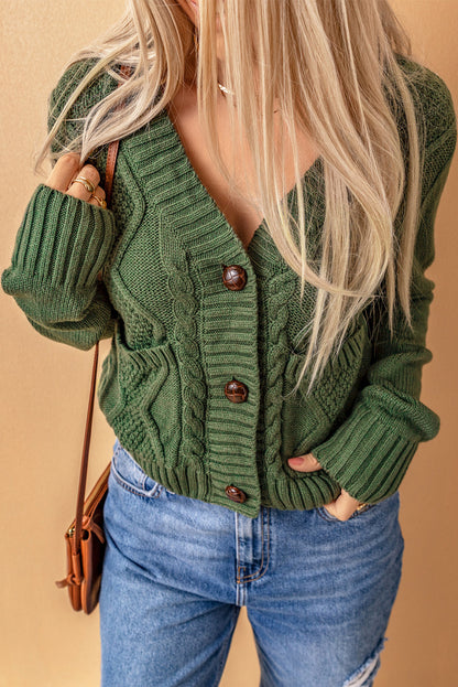 Mixed Knit Button Down Cardigan with Pockets