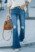Button Fly Distressed Wide Leg Jeans
